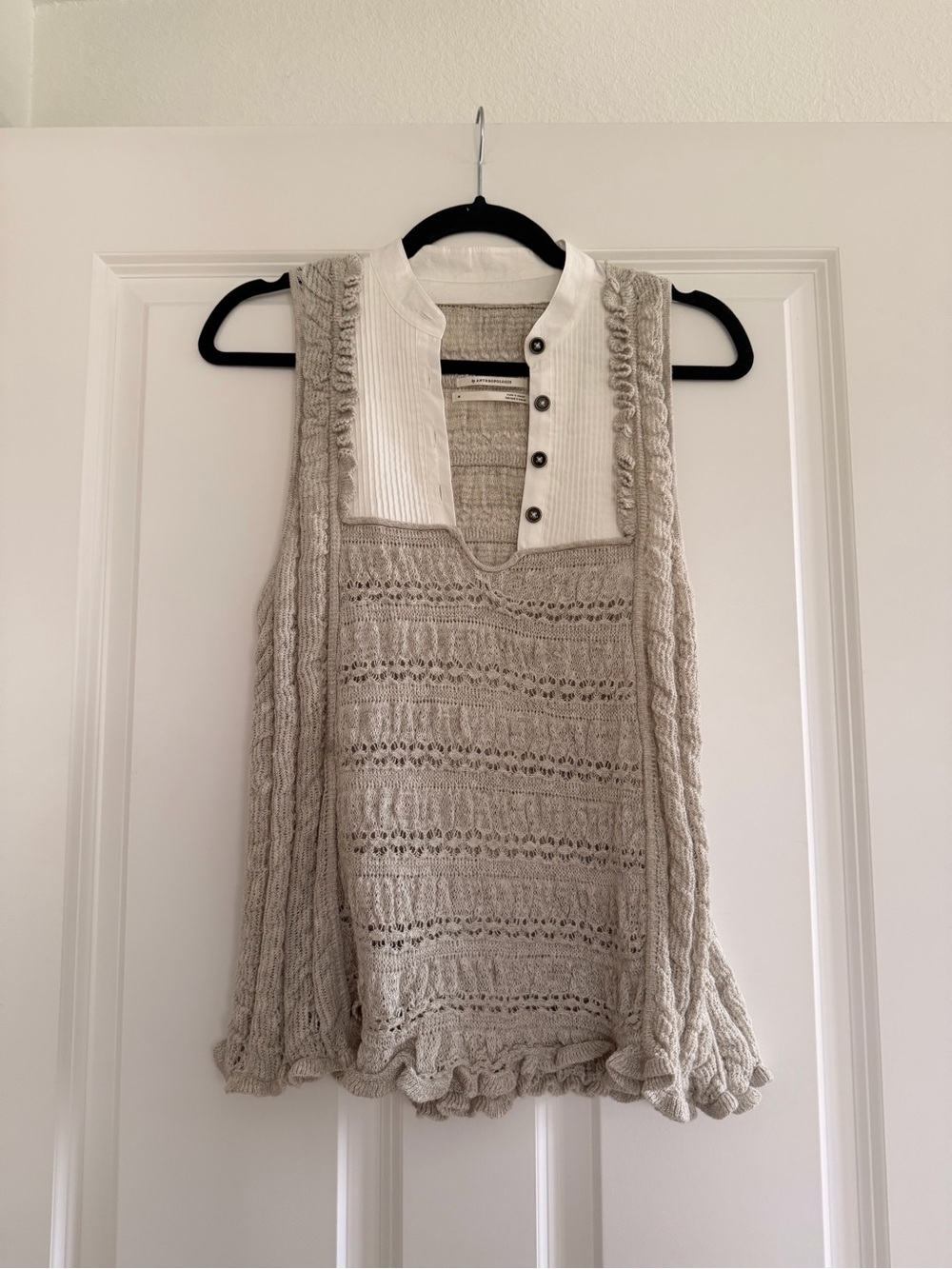 Anthropologie Cream Knit Sleeveless Tank with Button Placket